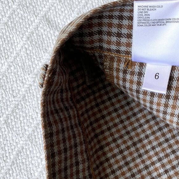 Uniqlo U Checked Straight Pant High-Waist Cropped Brown Blue Plaid Womens 6 - Picture 3 of 11
